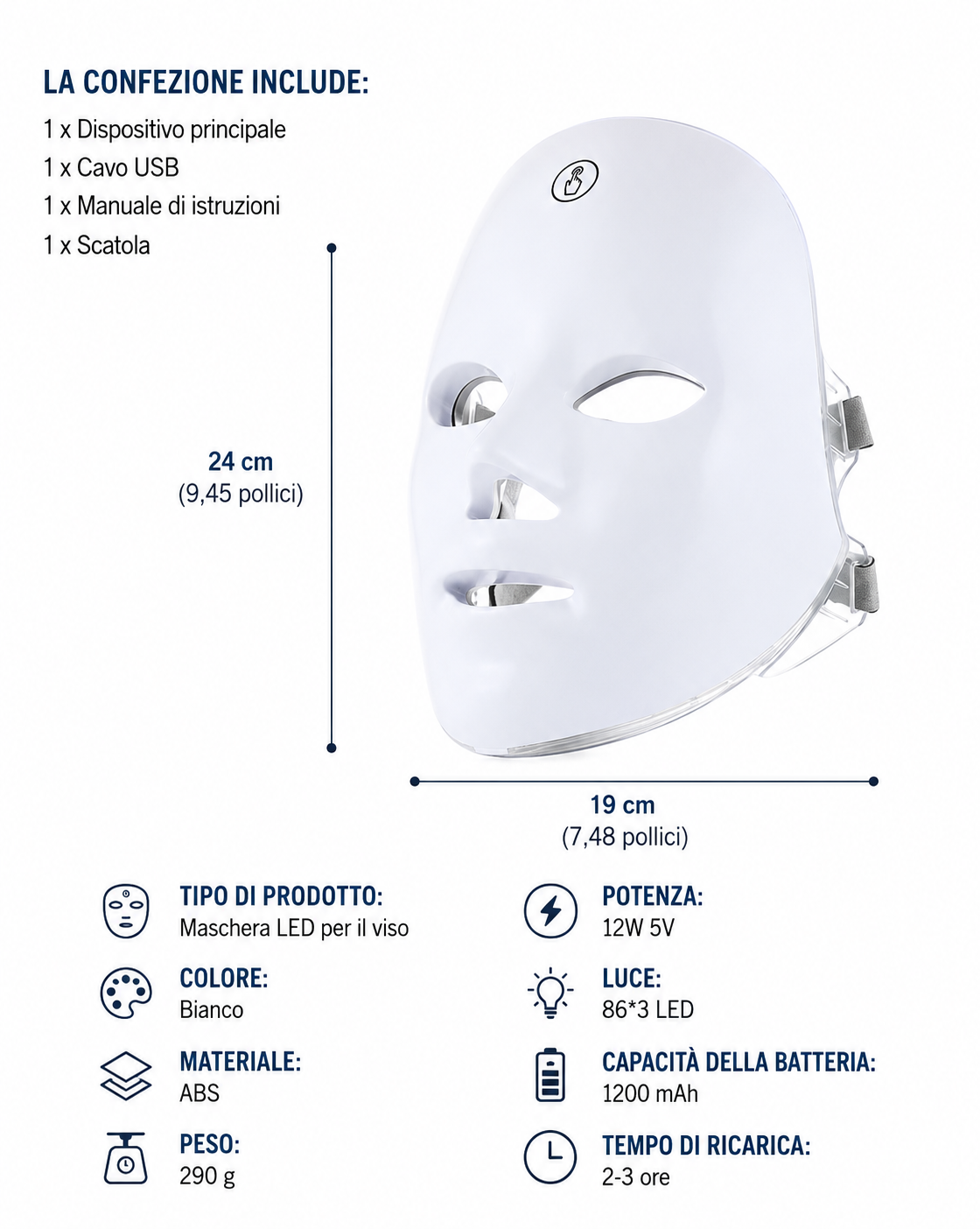 MASCHERA LED VISO E COLLO
