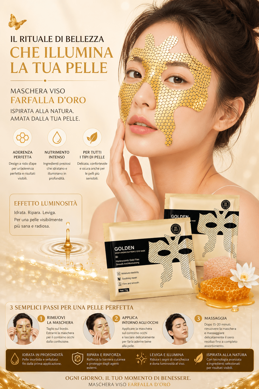 Maschera Collagene Viso 24k (3pc) - Fiocchetto